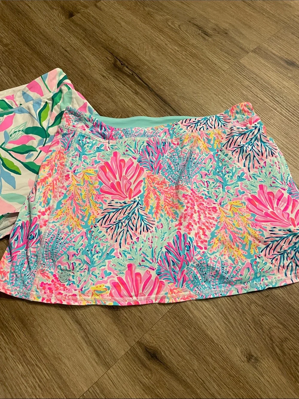 Lilly Pulitzer Light Aqua Swim Bottoms with Multicolor Floral Trim